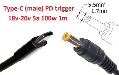 Kolega-Power Кабель-переходник триггер PD 18-20v Type-C (max 5a, 100w) на 5.5x1.7mm_0