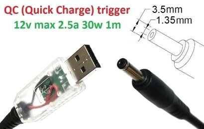 Kolega-Power Кабель-переходник триггер QC (Quick Charge) 12v USB Type-A (max 2.5a, 30w) на 3.5x1.35mm_0
