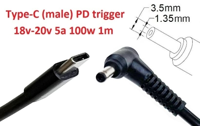 Kolega-Power Кабель-переходник триггер PD 18-20v Type-C (max 5a, 100w) на 3.5x1.35mm_0