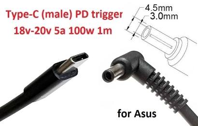 Kolega-Power Кабель-переходник триггер PD 18-20v Type-C (max 5a, 100w) на 4.5x3.0(2.7)mm (+pin)_0